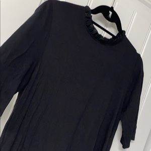 Black High Ruffle-Neck SS Blouse, S